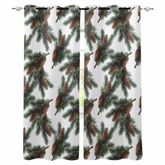 Fsddascl Christmas Blackout Curtains for Bedroom/Living Room, Thermal Insulated Kitchen Curtains, Xmas Pine Cones Botanical Grommet Darkening Window Treatment Drapes 42"x63"x2