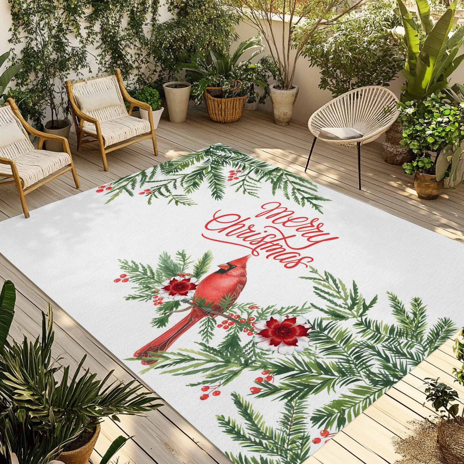 Fsddascl Christmas Cardinal Outdoor Rug for Patio/Deck, Non-Slip Large ...