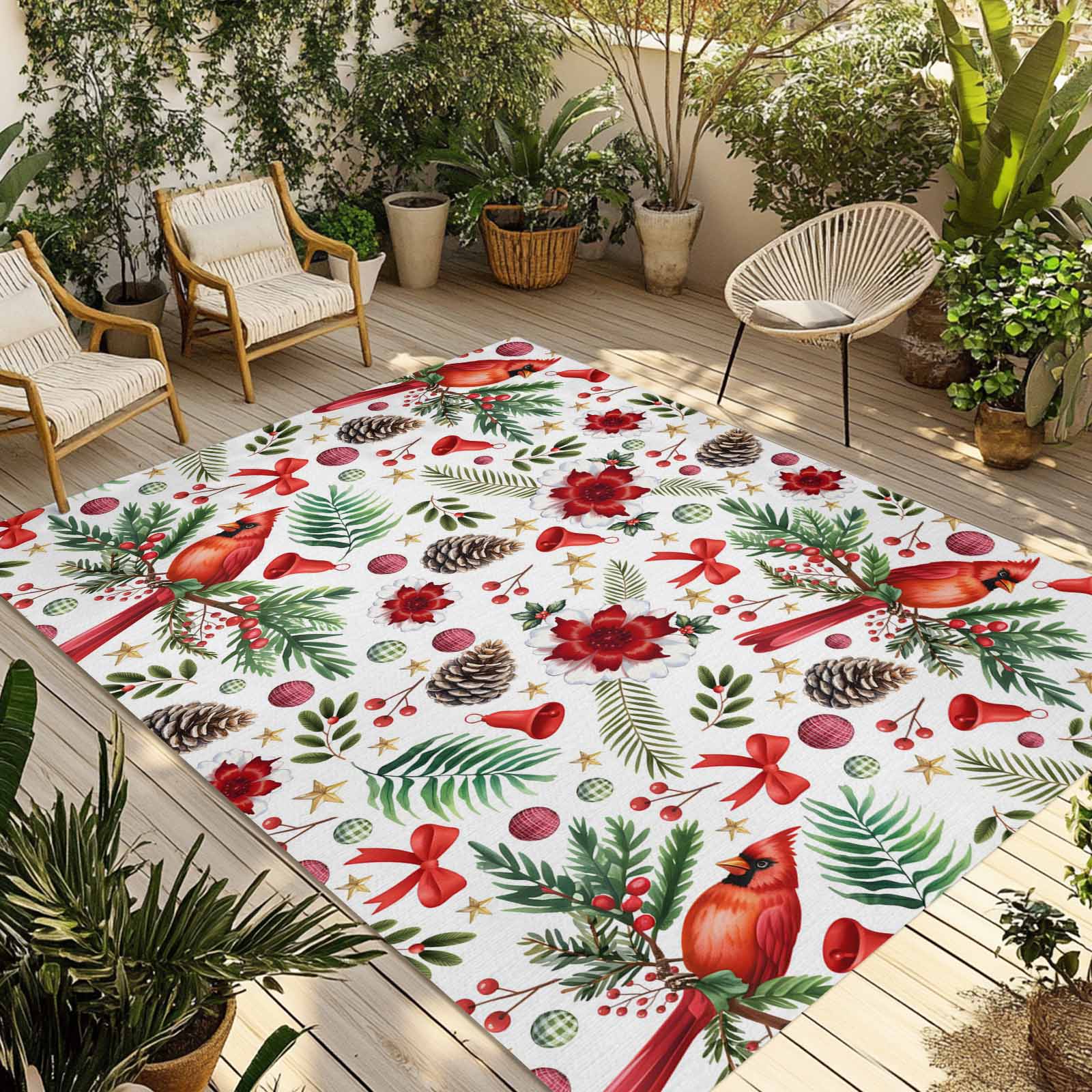 Fsddascl Christmas Cardinal Outdoor Rug for Patio/Deck/Porch, Non-Slip ...