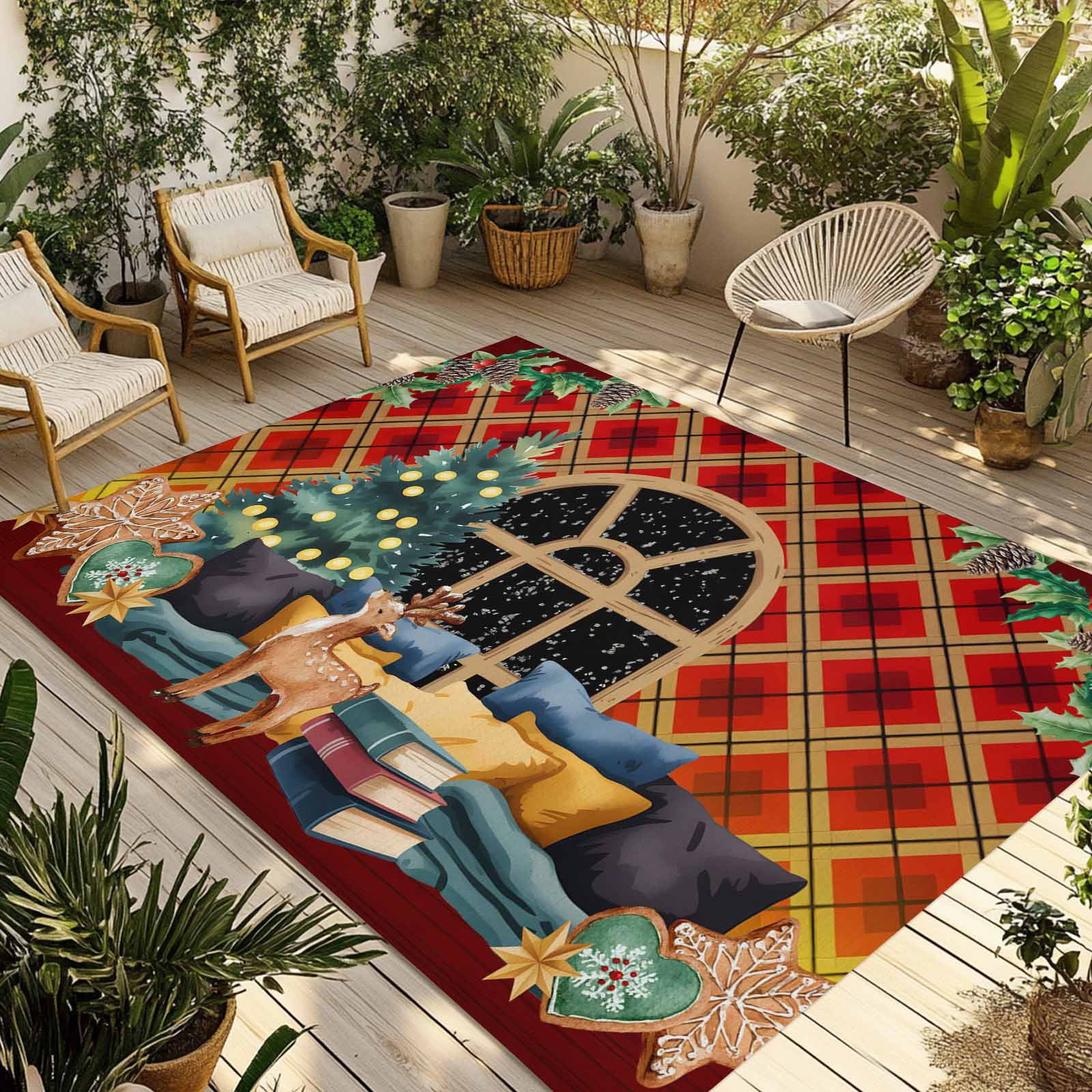 Fsddascl Christmas Gingerbread Outdoor Rug for Patio/Deck/Porch, Non ...