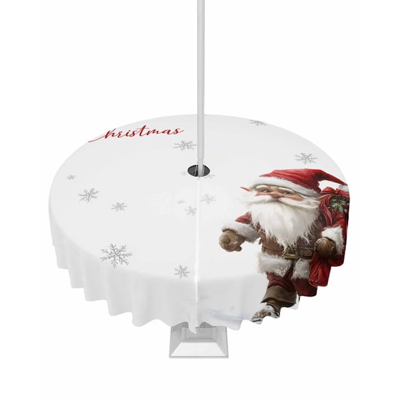Fsddascl Christmas Gnomes Outdoor Tablecloth - 60 Inch Round Dining Table Cover, Snowflake Xmas Red Botanical Waterproof Outdoor Table Cloth with Umbrella Hole & Zipper for Picnic/Patio/Party