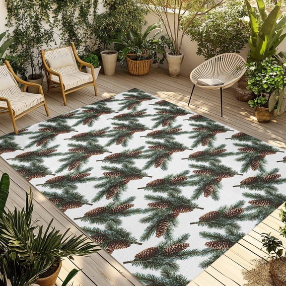 Fsddascl Christmas Outdoor Rug for Patio/Deck/Porch, Non-Slip Large Area Rug 5 x 8 Ft, Xmas Pine Cones Botanical Indoor Outdoor Rugs Washable Area Rugs, Reversible Camping Rug Carpet Runner
