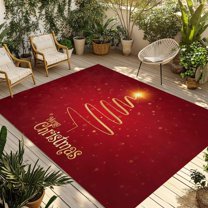 Fsddascl Christmas Outdoor Rug for Patio/Deck/Porch, Non-Slip Large Area Rug 6 x 9 Ft, Abstract Golden Sparkle Xmas Tree Red Winter Indoor Outdoor Rugs Washable Area Rugs, Camping Rug Carpet Runner