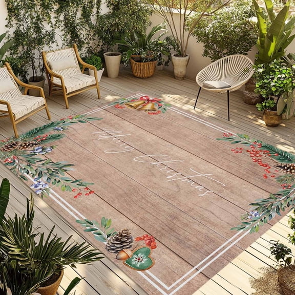 Fsddascl Christmas Outdoor Rug for Patio/Deck/Porch, Non-Slip Large Area Rug 6 x 9 Ft, Pine Cones Botanical Xmas Vintage Indoor Outdoor Rugs Washable Area Rugs, Reversible Camping Rug Carpet Runner