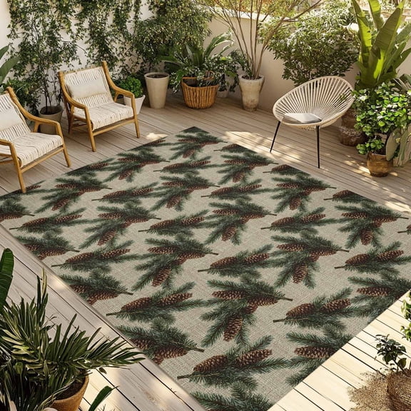 Fsddascl Christmas Outdoor Rug for Patio/Deck/Porch, Non-Slip Large Area Rug 6 x 9 Ft, Xmas Pine Cones Botanical Rustic Indoor Outdoor Rugs Washable Area Rugs, Reversible Camping Rug Carpet Runner