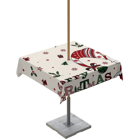 Fsddascl Christmas Outdoor Tablecloth - 60x60 Inch Square Dining Table Cover, Xmas Gnomes Winter Snowflake Berry Botanical Rustic Waterproof Outdoor Table Cloth with Umbrella Hole & Zipper for Patio