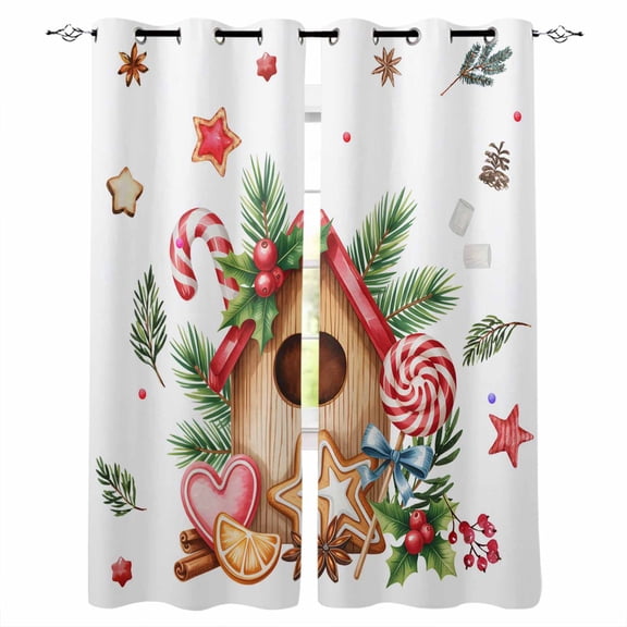 Fsddascl Christmas Pine Blackout Curtains for Bedroom/Living Room, Thermal Insulated Kitchen Curtains, House Candy Sage Green Leaves Grommet Darkening Window Treatment Drapes 42"x84"x2