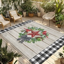 Fsddascl Christmas Red Birds Outdoor Rug for Patio/Deck/Porch, Non-Slip Large Area Rug 6 x 9 Ft, Xmas Texas Star Wreath Black Plaid Indoor Outdoor Rugs Washable Area Rugs, Camping Rug Carpet Runner