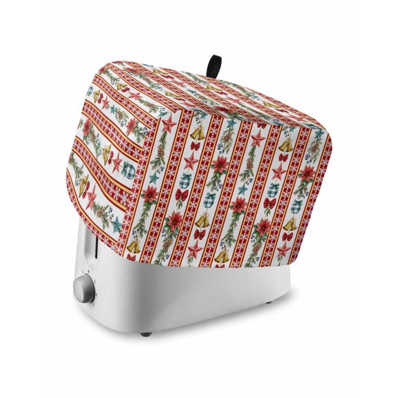 Fsddascl Christmas Red Toaster Cover 2 Slice, Small Kitchen Appliance Covers, Poinsettia Floral Xmas Pine Branch Winter Holiday Toaster Oven Cover with Loop, Bread Machine Cover Dust Cover Protection