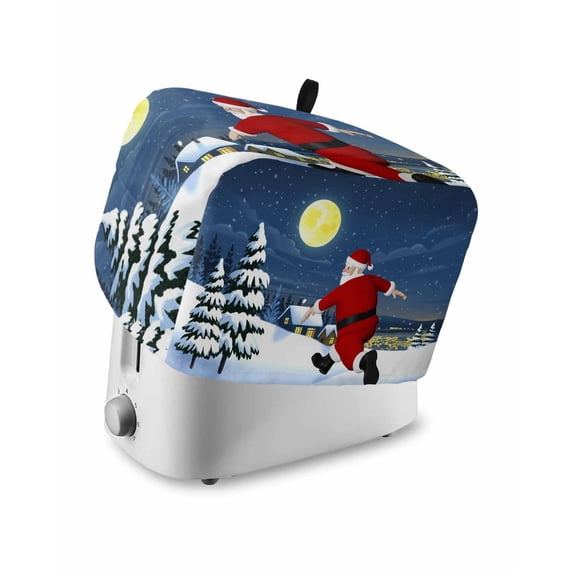 Fsddascl Christmas Santa Toaster Cover 2 Slice, Small Kitchen Appliance Covers, Xmas Tree Blue Sky Moon Snowflake Toaster Oven Cover with Loop, Bread Machine Cover Polyester Dust Cover Protection