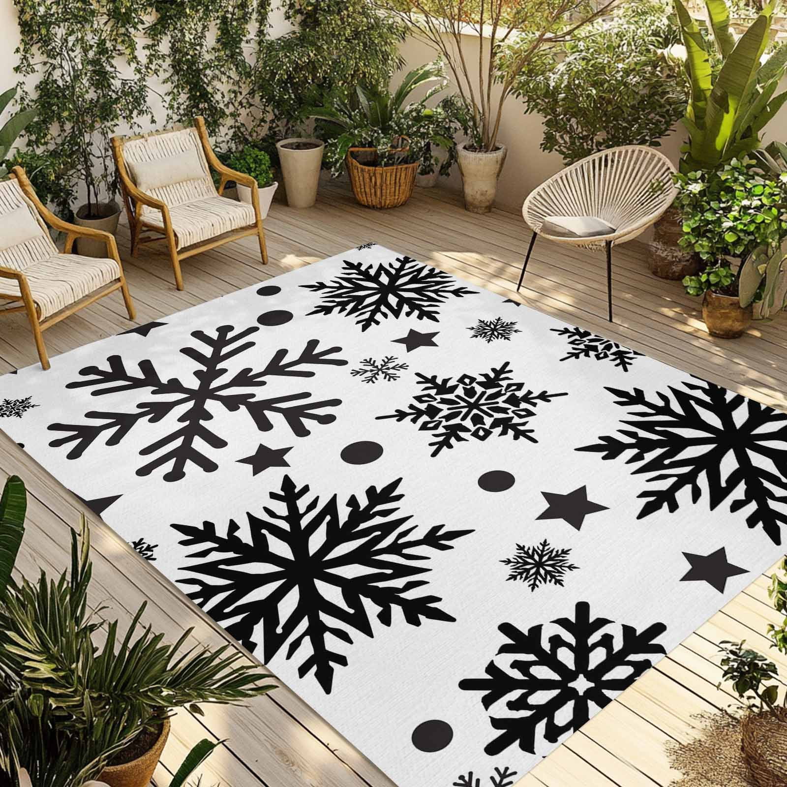 Fsddascl Christmas Snowflake Outdoor Rug for Patio/Deck/Porch, Non-Slip ...
