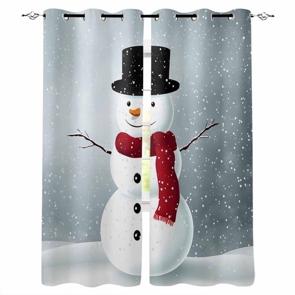 Fsddascl Christmas Snowman Blackout Curtains for Bedroom/Living Room, Thermal Insulated Kitchen Curtains, Winter Xmas Snows Scenery Grommet Darkening Window Treatment Drapes 52"x63"x2