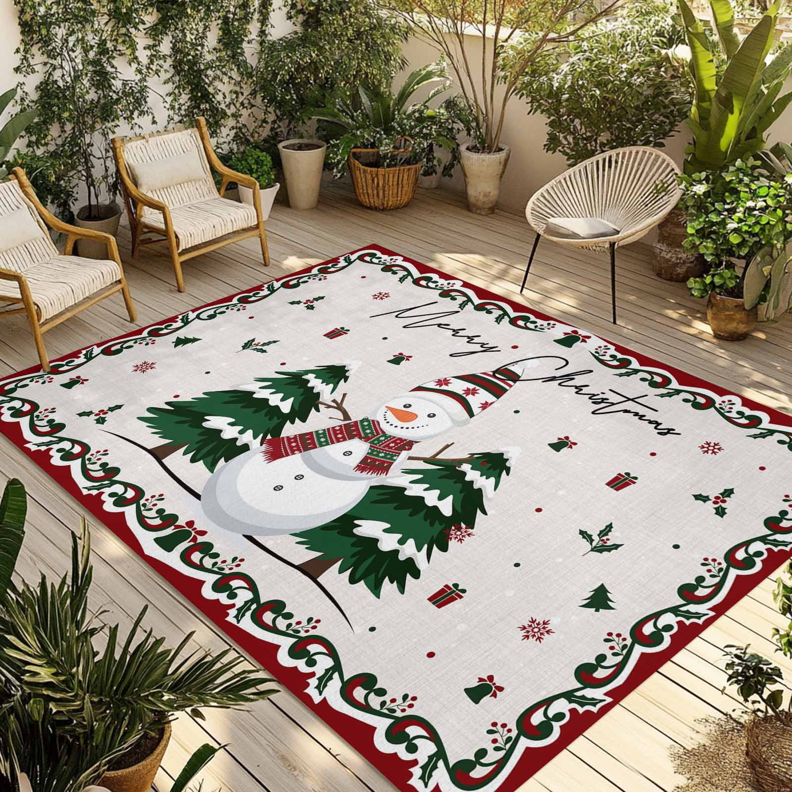 Fsddascl Christmas Snowman Outdoor Rug for Patio/Deck/Porch, Non-Slip ...
