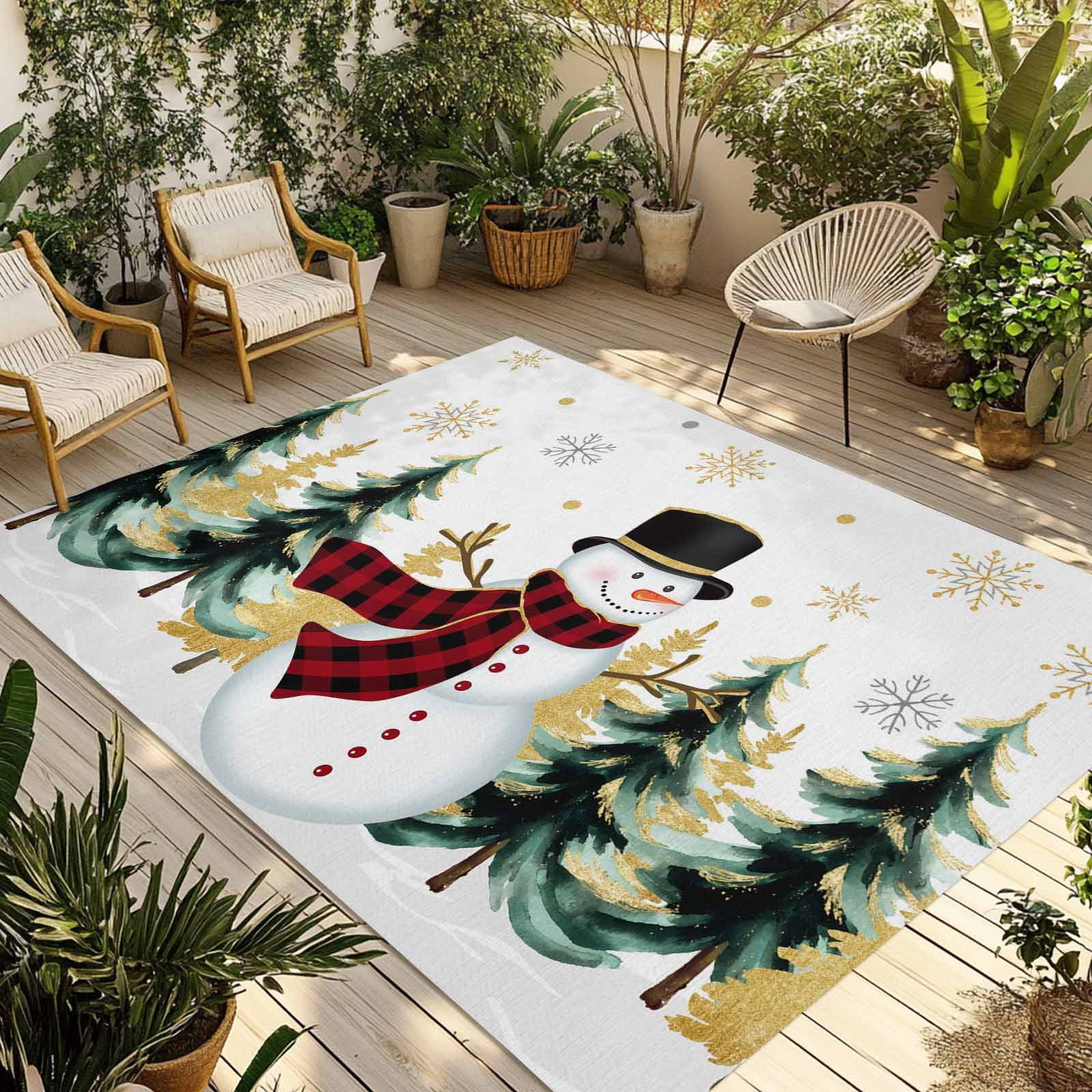 Cold Weather Rugs Fsddascl Christmas Snowman Outdoor Rug for Patio/Deck/Porch, Non-Slip ...