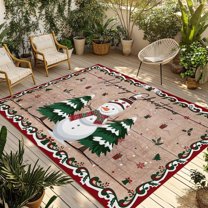 Fsddascl Christmas Snowman Outdoor Rug for Patio/Deck/Porch, Non-Slip Large Area Rug 6 x 9 Ft, Xmas Tree Snowflake Wooden Winter Indoor Outdoor Rugs Washable Area Rugs, Camping Rug Carpet Runner