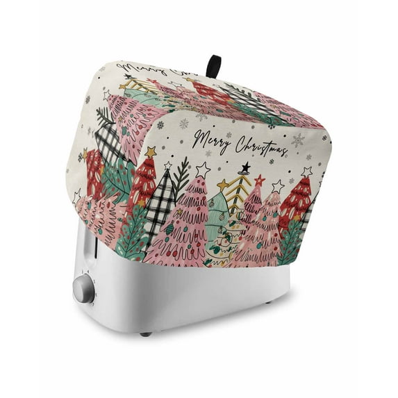Fsddascl Christmas Tree Small Toaster Cover 2 Slice, Kitchen Appliance Covers, Pink Green Black Red Xmas Tree Snowflake Rustic Toaster Oven Cover with Loop, Bread Machine Cover Polyester Dust Cover