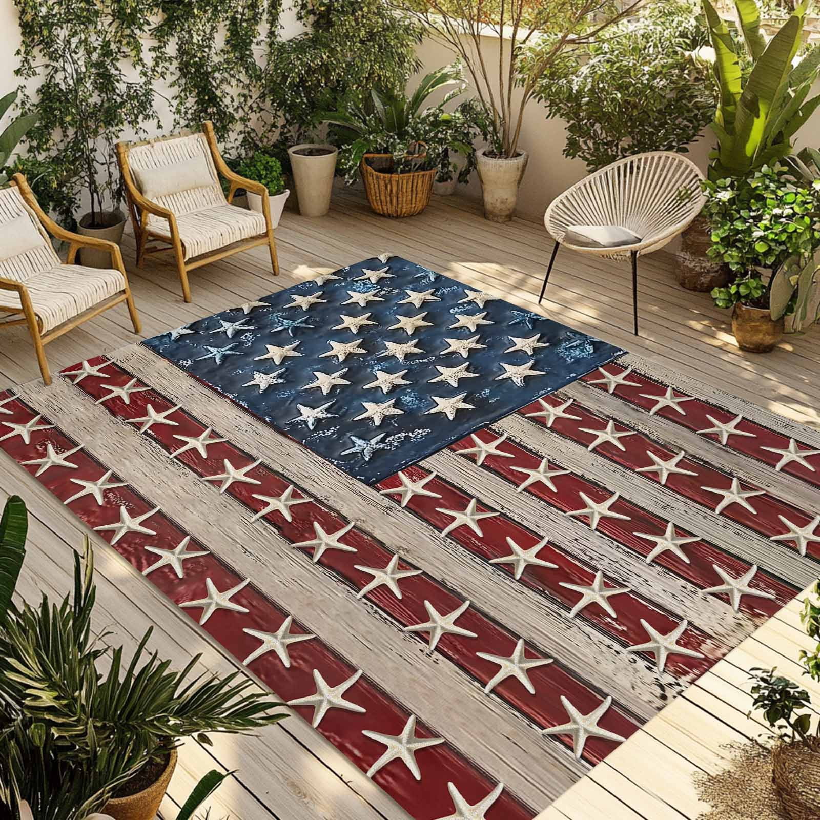 Fsddascl Coastal American Flag Outdoor Rug for Patio/Deck/Porch, Non ...
