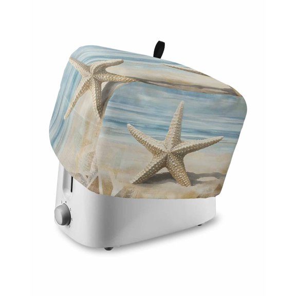 Fsddascl Coastal Beach Starafish Toaster Cover 2 Slice, Small Kitchen Appliance Covers, Summer Ocean Wave Blue Beige Toaster Oven Cover with Loop, Bread Machine Cover Polyester Dust Cover Protection