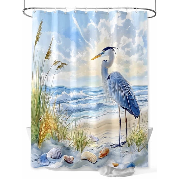 Fsddascl Coastal Birds Shower Curtain Set - Small 36" x 72" Washable Bathtub Curtain with 12 Hooks, Blue Sky Heron Seabird Tropical Beach Waterproof Fabric Stall Shower Curtains for Bathroom/Bathtub