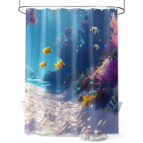 Fsddascl Coastal Coral Shower Curtain Set - 72" x 78" Washable Bathtub Curtain with 12 Hooks, Summer Ocean Nautical Beach Fishes Waterproof Fabric Stall Shower Curtains for Bathroom/Bathtub Décor