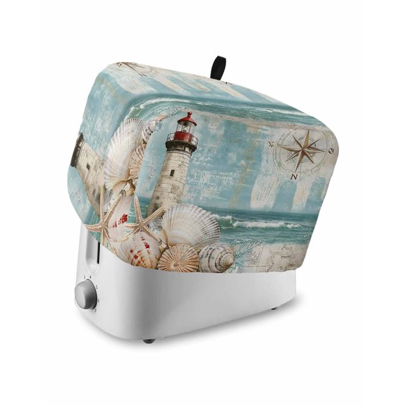 Fsddascl Coastal Nautical Toaster Cover 2 Slice, Small Kitchen Appliance Covers, Summer Beach Wave Starfish Shell Toaster Oven Cover with Loop, Bread Machine Cover Polyester Dust Cover Protection