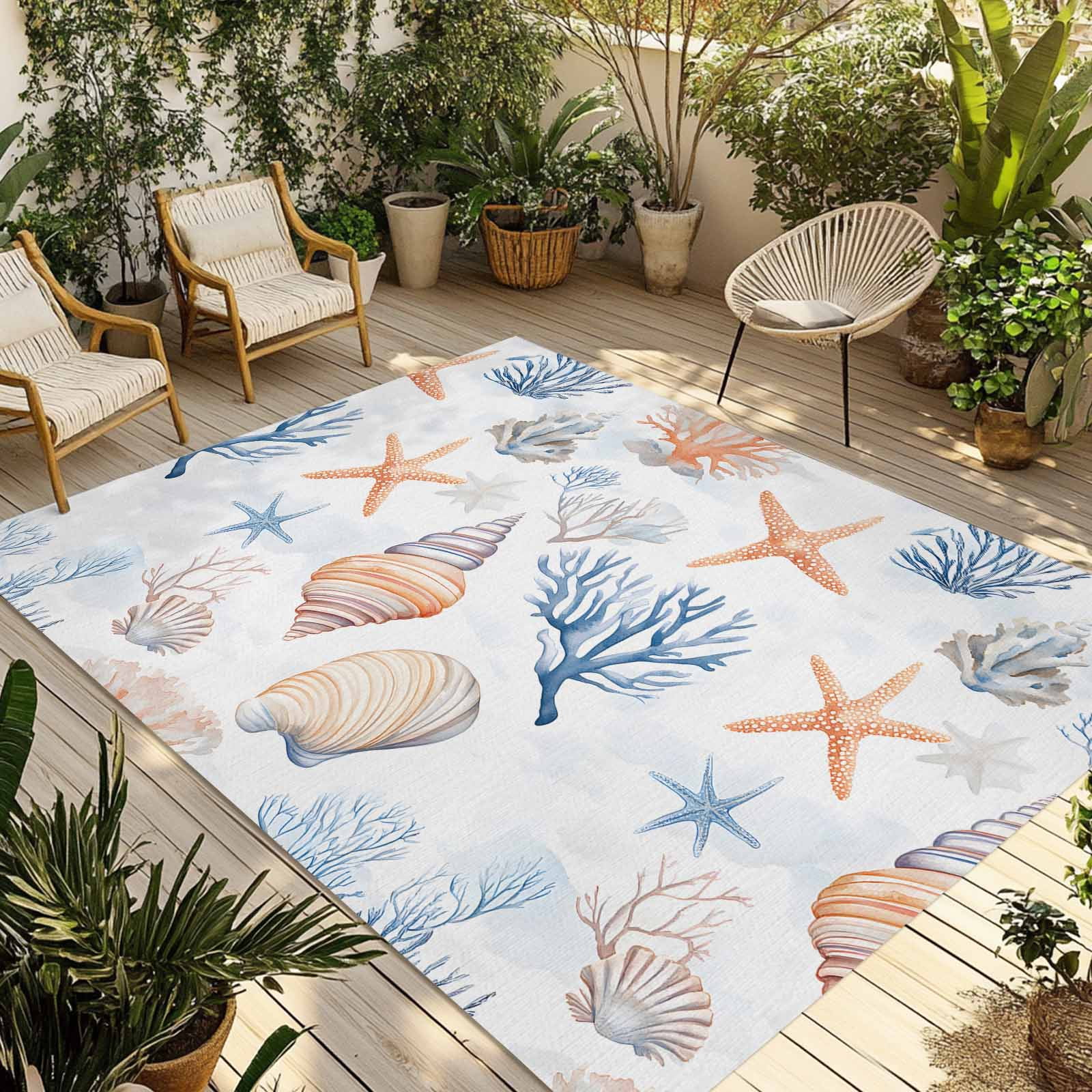 Fsddascl Coastal Outdoor Rug for Patio/Deck/Porch, Non-Slip Large Area ...