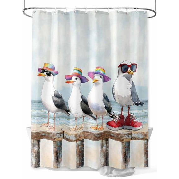 Fsddascl Coastal Seagull Shower Curtain Set - Small 36" x 72" Washable Bathtub Curtain with 12 Hooks, Summer Beach Ocean Birds Modern Waterproof Fabric Stall Shower Curtains for Bathroom/Bathtub