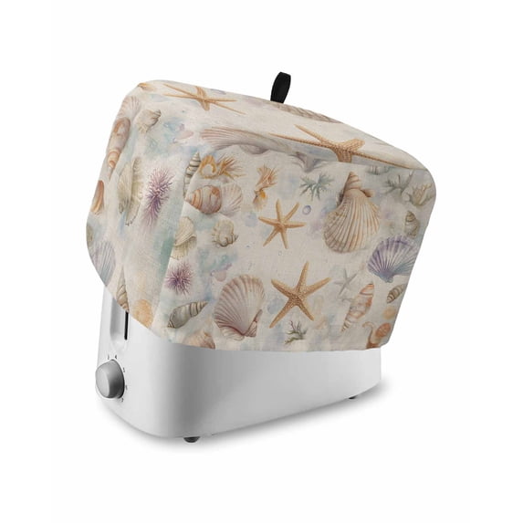 Fsddascl Coastal Shell Conch Small Toaster Cover 2 Slice, Kitchen Appliance Covers, Summer Beach Starfish Burlap Toaster Oven Cover with Loop, Bread Machine Cover Polyester Dust Cover Protection