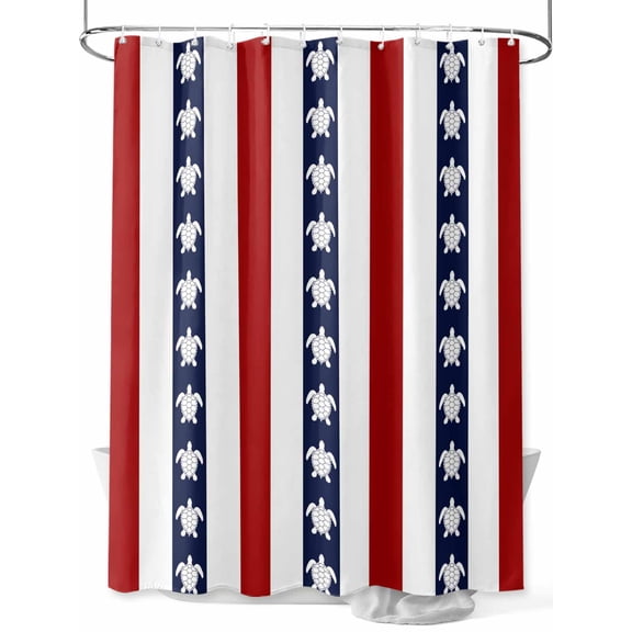 Fsddascl Coastal Turtle Shower Curtain Set - 72" x 78" Washable Bathtub Curtain with 12 Hooks, Red Stripe Black White Geometric Ocean Waterproof Fabric Stall Shower Curtains for Bathroom/Bathtub