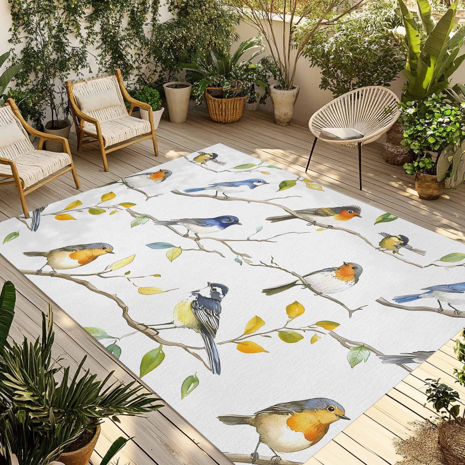 Fsddascl Colored Bird Leaf Outdoor Rug for Patio/Deck/Porch, Non-Slip ...