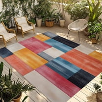 Fsddascl Colorful Abstract Geo Outdoor Rug for Patio/Deck/Porch, Non-Slip Large Area Rug 4 x 6 Ft, Vintage Color Block Indoor Outdoor Rugs Washable Area Rugs, Reversible Camping Rug Carpet Runner