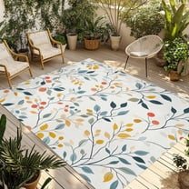 Fsddascl Colorful Botanical Spring Outdoor Rug for Patio/Deck/Porch, Non-Slip Large Area Rug 4 x 6 Ft, Farmhouse Summer Leaves Indoor Outdoor Rugs Washable Area Rugs, Reversible Camping Rug Carpet