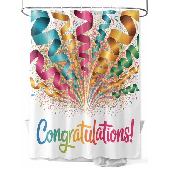 Fsddascl Colorful Congratulations Shower Curtain Set - Standard 72" x 72" Washable Bathtub Curtain with 12 Hooks, Funny Words Graduation Season Waterproof Fabric Stall Shower Curtains for Bathroom