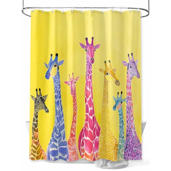 Fsddascl Colorful Giraffe Shower Curtain Set - Long 72" x 84" Washable Bathtub Curtain with 12 Hooks, Watercolor Cute Cartoon Yellow Waterproof Fabric Stall Shower Curtains for Bathroom/Bathtub