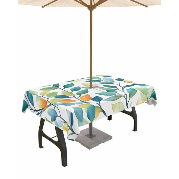 Fsddascl Colorful Leaf Outdoor Tablecloth - 52x70 Inch Rectangle Dining Table Cover, Summer Pastoral Spring Botanical Waterproof Outdoor Table Cloth with Umbrella Hole & Zipper for Picnic/Patio