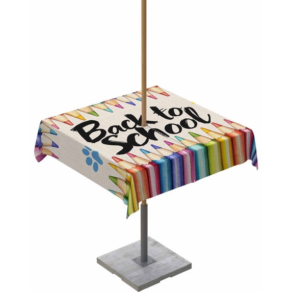 Fsddascl Colorful Pencils Outdoor Tablecloth - 60x60 Inch Square Dining Table Cover, Dog Paws Back to School Linen Waterproof Outdoor Table Cloth with Umbrella Hole & Zipper for Picnic/Patio/Party