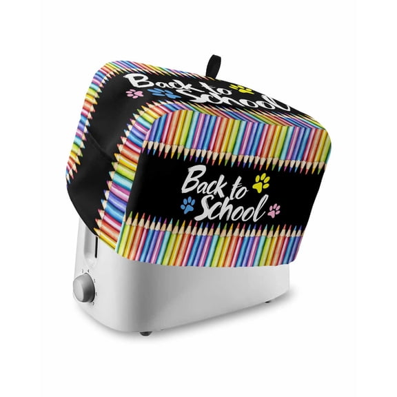Fsddascl Colorful Pencils Toaster Cover 2 Slice, Small Kitchen Appliance Covers, Dog Paws Back to School Black Toaster Oven Cover with Loop, Bread Machine Cover Polyester Dust Cover Protection