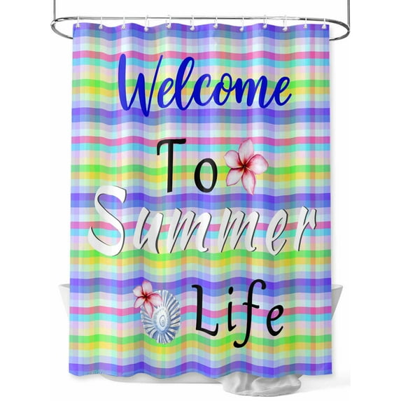 Fsddascl Colorful Plaid Shower Curtain Set - Long 72" x 84" Washable Bathtub Curtain with 12 Hooks, Summer Flowers Shell Country Waterproof Fabric Stall Shower Curtains for Bathroom/Bathtub Décor