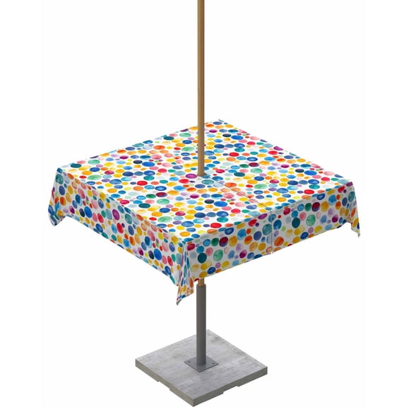 Fsddascl Colorful Polka Dot Outdoor Tablecloth - 60x60 Inch Square Dining Table Cover, Rainbow Polka Dots Watercolor Waterproof Outdoor Table Cloth with Umbrella Hole & Zipper for Picnic/Patio/Party