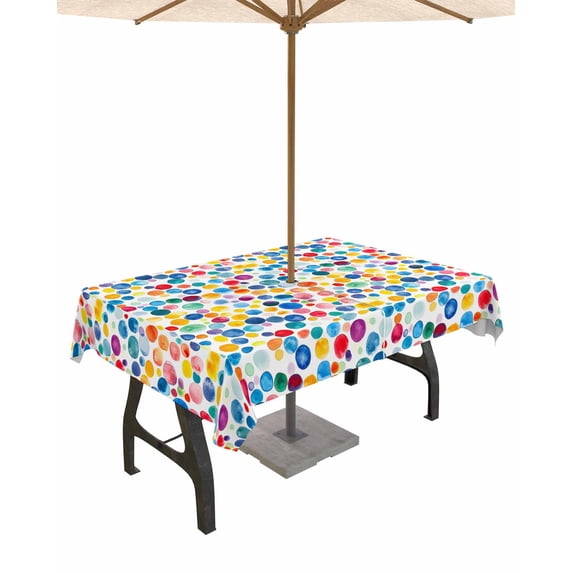 Fsddascl Colorful Polka Dot Outdoor Tablecloth - 60x84 Inch Rectangle Dining Table Cover, Rainbow Polka Dots Watercolor Waterproof Outdoor Table Cloth with Umbrella Hole & Zipper for Picnic/Patio