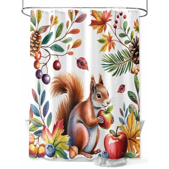 Fsddascl Colorful Squirrel Shower Curtain Set - 48" x 72" Washable Bathtub Curtain with 12 Hooks, Botanical Berry Pine Cones Watercolor Waterproof Fabric Stall Shower Curtains for Bathroom/Bathtub