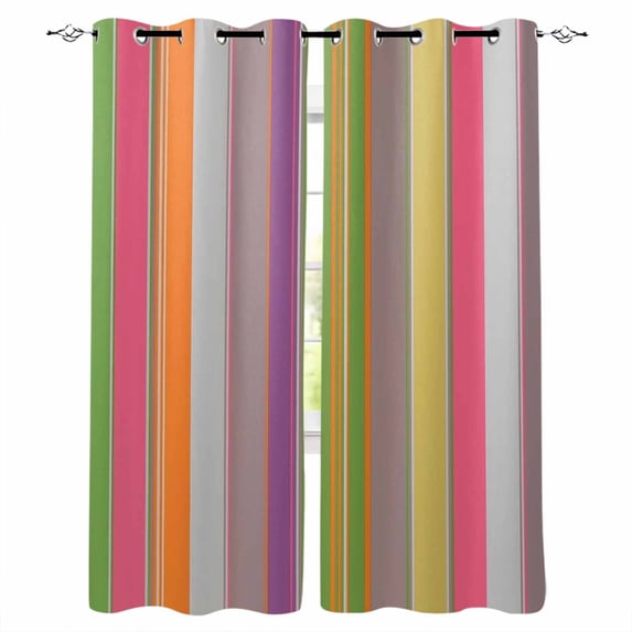 Fsddascl Colorful Striped Blackout Curtains for Bedroom/Living Room, Thermal Insulated Kitchen Curtains, Modern Stripes Vintage Farmhouse Grommet Darkening Window Treatment Drapes 52"x72"x2