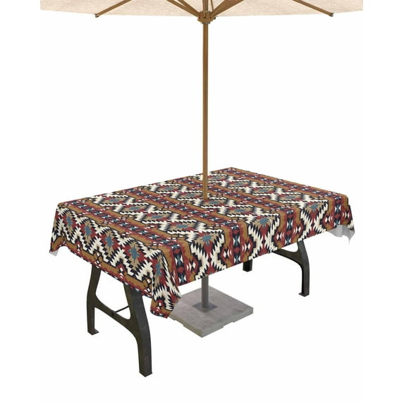 Fsddascl Country Boho Outdoor Tablecloth - 60x84 Inch Rectangle Dining Table Cover, Vintage Farmhouse Traditional Pattern Waterproof Outdoor Table Cloth with Umbrella Hole & Zipper for Picnic/Patio
