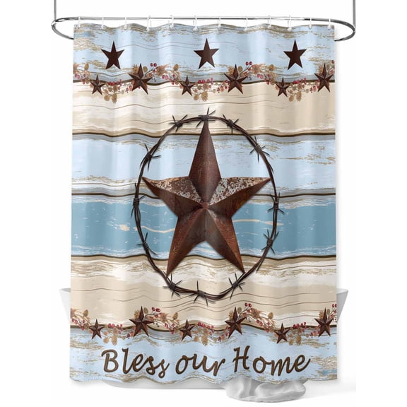 Fsddascl Country Star Blue Shower Curtain Set - Standard 72" x 72" Bathtub Curtain with 12 Hooks, Farmhouse Western Texas Star Barn Waterproof Fabric Stall Shower Curtains for Bathroom/Bathtub