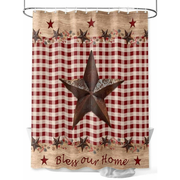 Fsddascl Country Star Farm Shower Curtain Set - 72" x 78" Washable Bathtub Curtain with 12 Hooks, Farmhouse Plaid Texas Vintage Fruit Waterproof Fabric Stall Shower Curtains for Bathroom/Bathtub