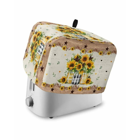 Fsddascl Country Star Sunflower Toaster Cover 4 Slice, Large Kitchen Appliance Covers, Vintage Farmhouse Brown Wooden Toaster Oven Cover with Loop, Bread Machine Cover Polyester Dust Cover