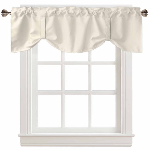 Fsddascl Cream Tie Up Valance Curtains for Windows, Kitchen Curtains Window Treatments, Modern Pure Beige Short Window Shades Valances for Bedroom Bathroom Cafe 42"x12"