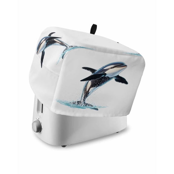 Fsddascl Cute Killer Whale Toaster Cover 2 Slice, Small Kitchen Appliance Covers, Orca Animal Ocean Retro Artwork Toaster Oven Cover with Loop, Bread Machine Cover Polyester Dust Cover Protection