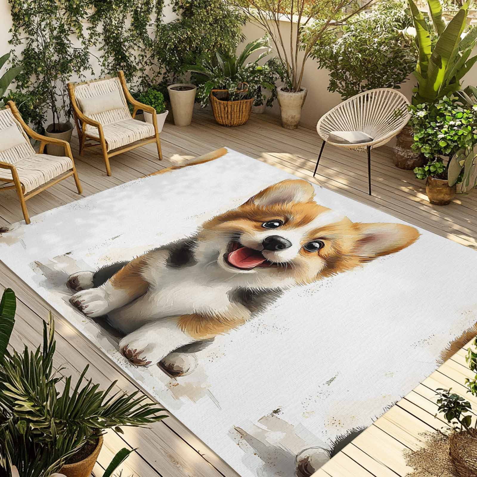 Fsddascl Cute Puppy Outdoor Rug for Patio/Deck/Porch, Non-Slip Large ...