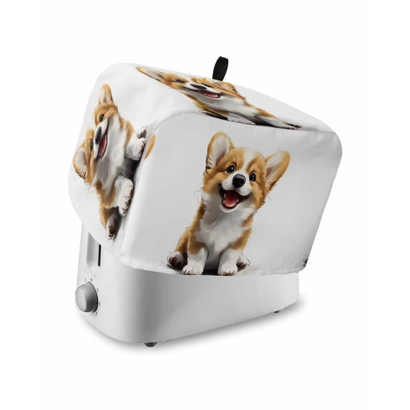 Fsddascl Cute Sitting Dog Small Toaster Cover 2 Slice, Kitchen Appliance Covers, Modern Puppy Watercolor Cartoon Toaster Oven Cover with Loop, Bread Machine Cover Polyester Dust Cover Protection